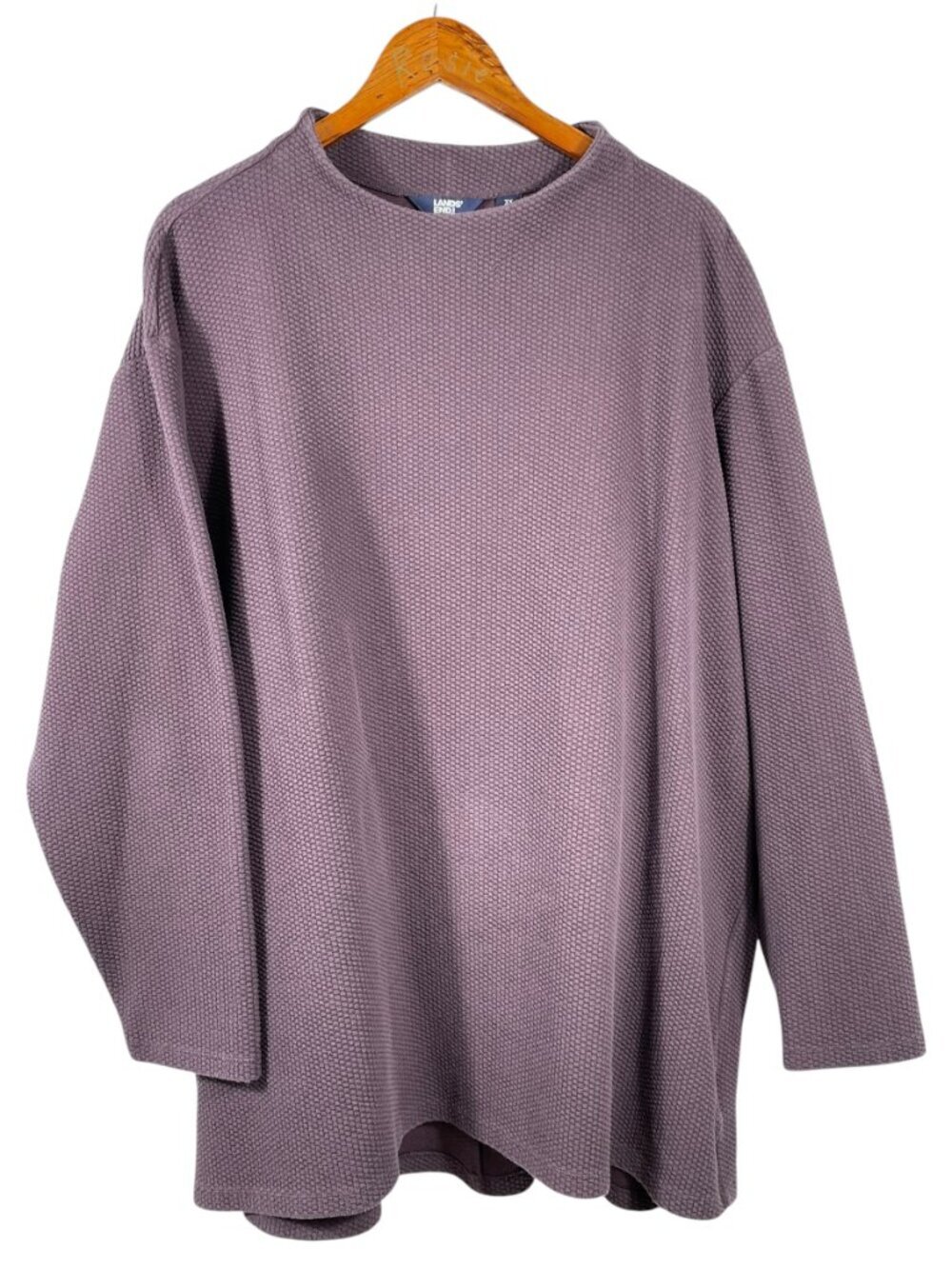 Lands’ End Waffle Knit Tunic Top 3X Plum Textured Cozy Pullover - Picture 2 of 10